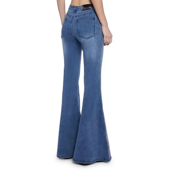 DELIA*S TOTALLY TRIPPIN FLARED SIDE STRIPE STRETCH JEANS Y2K SIZE MEDIUM - Picture 3 of 13